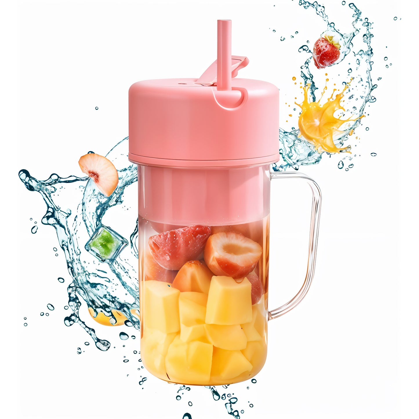 Portable Crusher Juicer With Handle Straw Usb Rechargeable 6 Blades (420 Ml)