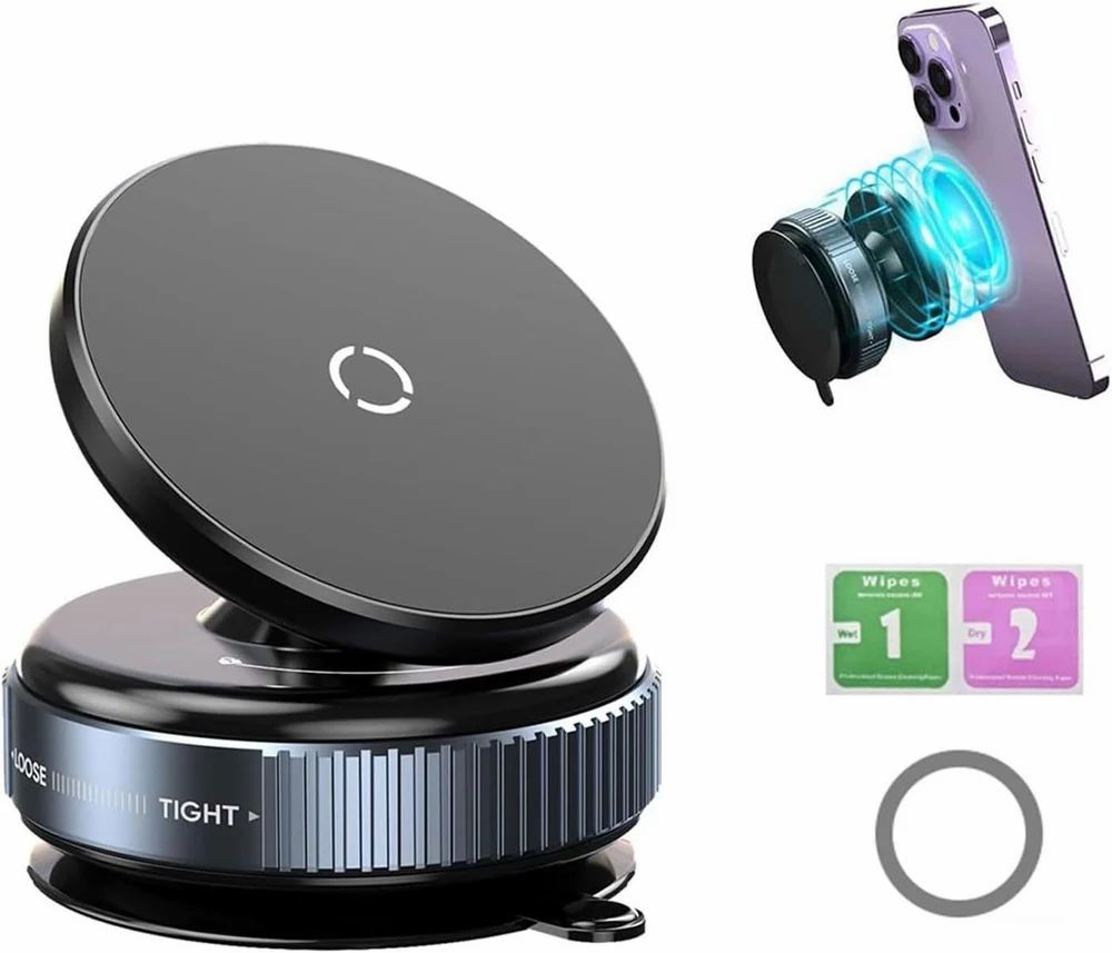 Vacuum Magnetic Suction Phone Holder – Foldable, 360° Rotatable & Works Everywhere!