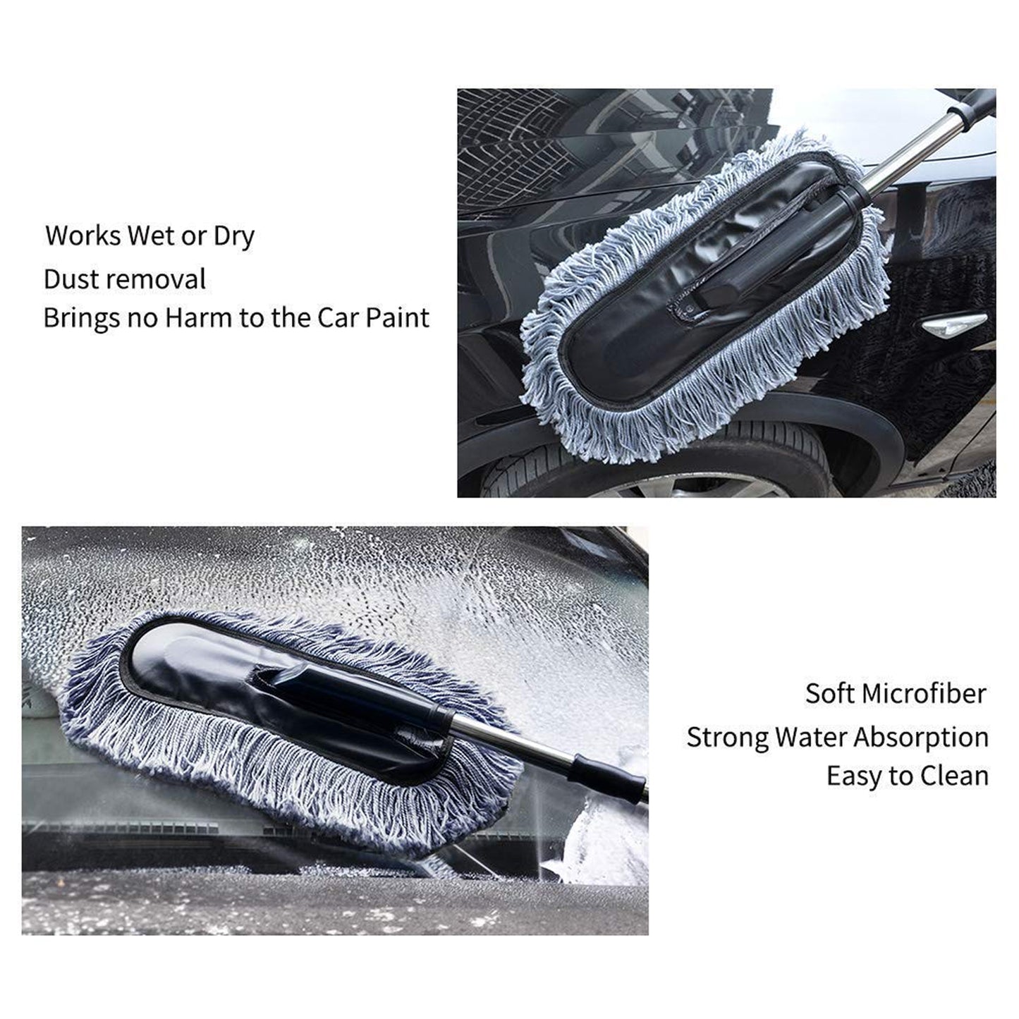 Car Duster Long Retractablesoftnon-sliphandle Multipurpose Microfiber Wash Brush