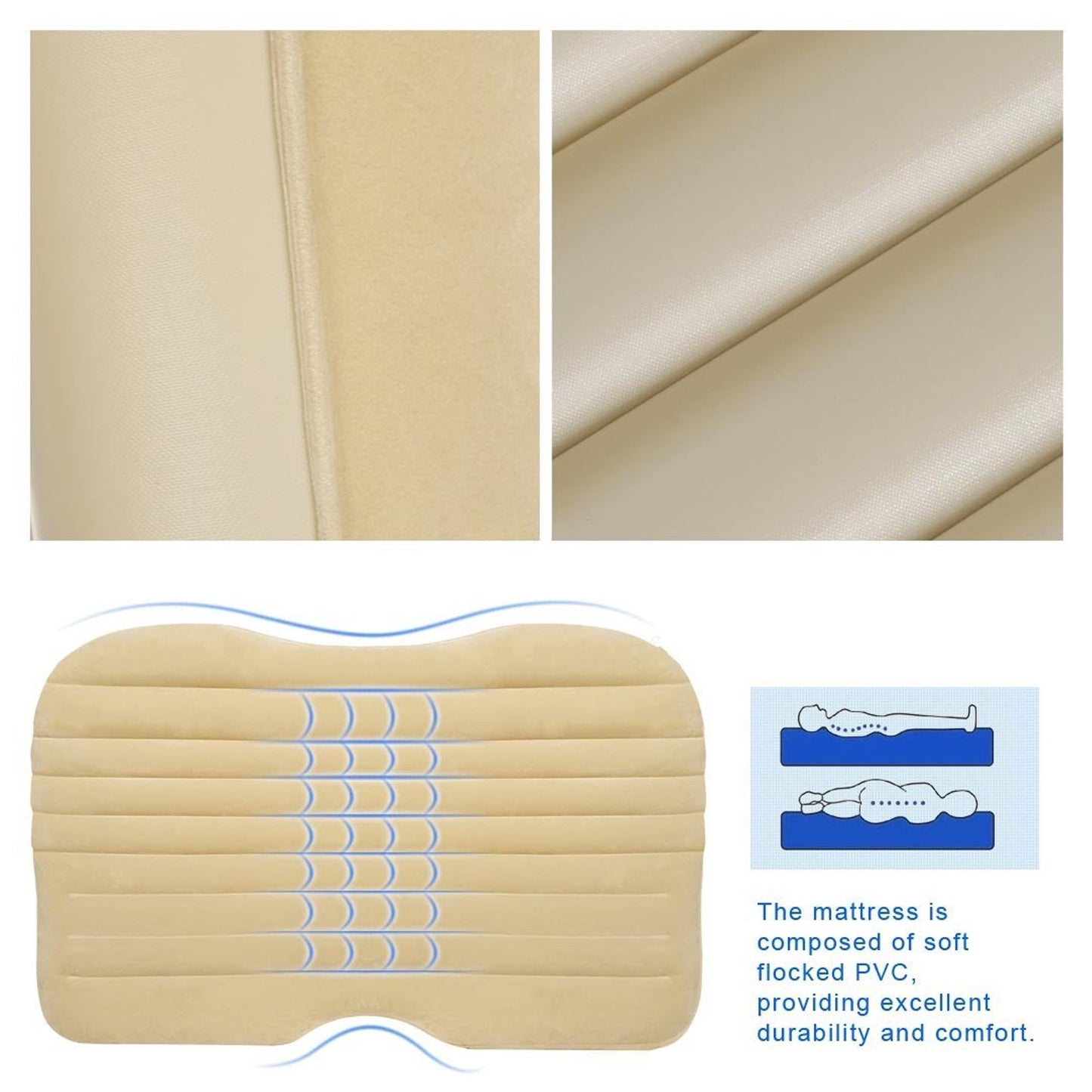 Car Inflatable Bed With 2 Pillows   Air Pump (Portable) For Travel Camping Vacation