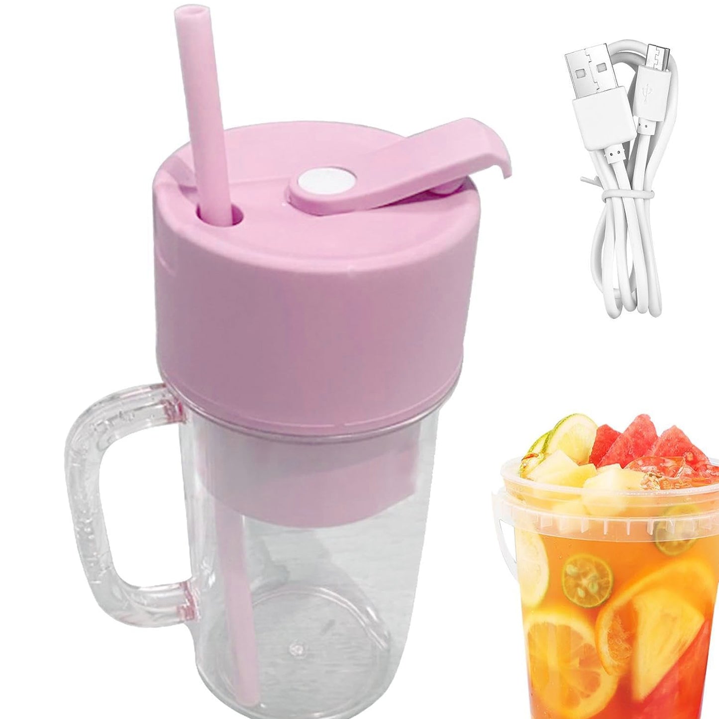 In1 Portable Crusher Juicer With Handle  Straw For Smoothie Sipper Usb Rechargeable