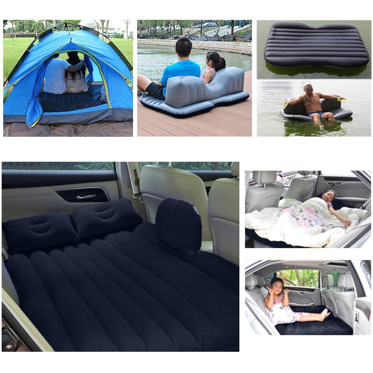Car Inflatable Bed With 2 Pillows   Air Pump (Portable) For Travel Camping Vacation