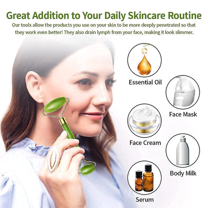 Gua Sha Stone And Anti Aging Jade Roller Massager For Face Massage Natural Face Skincare Massager