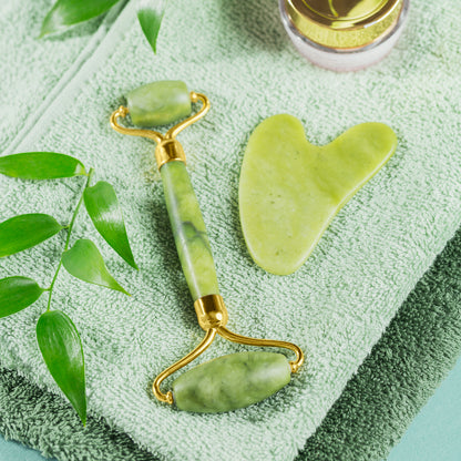 Gua Sha Stone And Anti Aging Jade Roller Massager For Face Massage Natural Face Skincare Massager